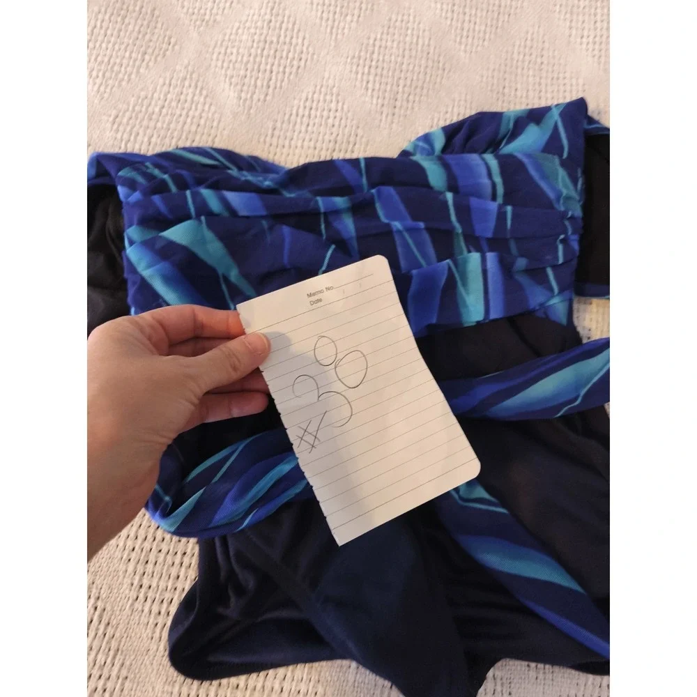 Vintage 90s Halter‎ One Piece Swimsuit Blue Ruched Waist Size 14